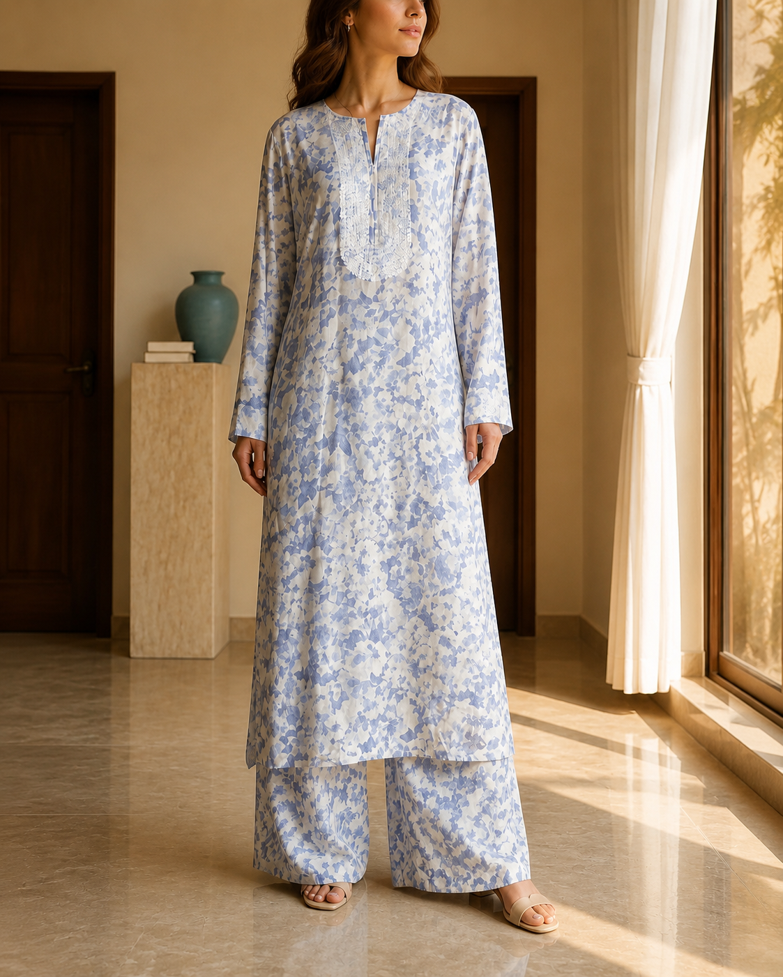 Blue Mist Floral Kurta Set