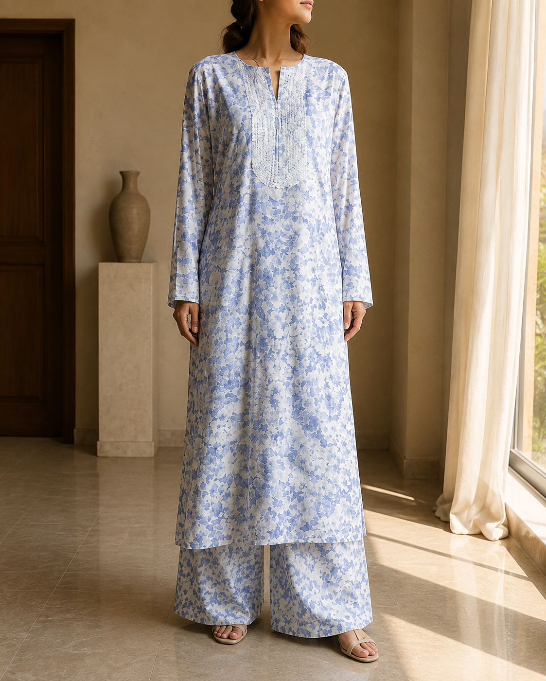 Blue Mist Floral Kurta Set