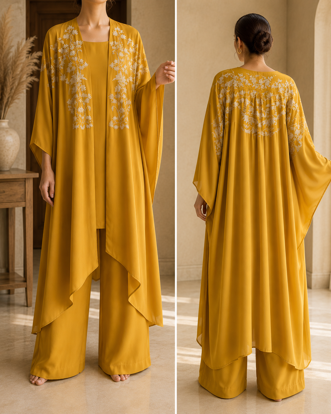 Saffron Bloom embroidered three-piece set by Sublime by Sara – look 1