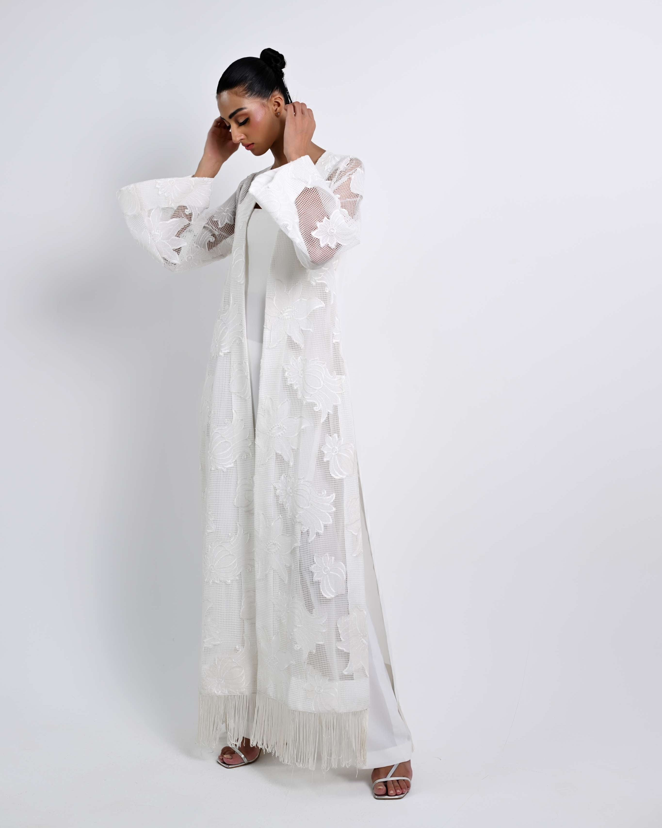 WHITE LOTUS | 3 PIECE - Cotton Net Jacket with plain slip and trouser