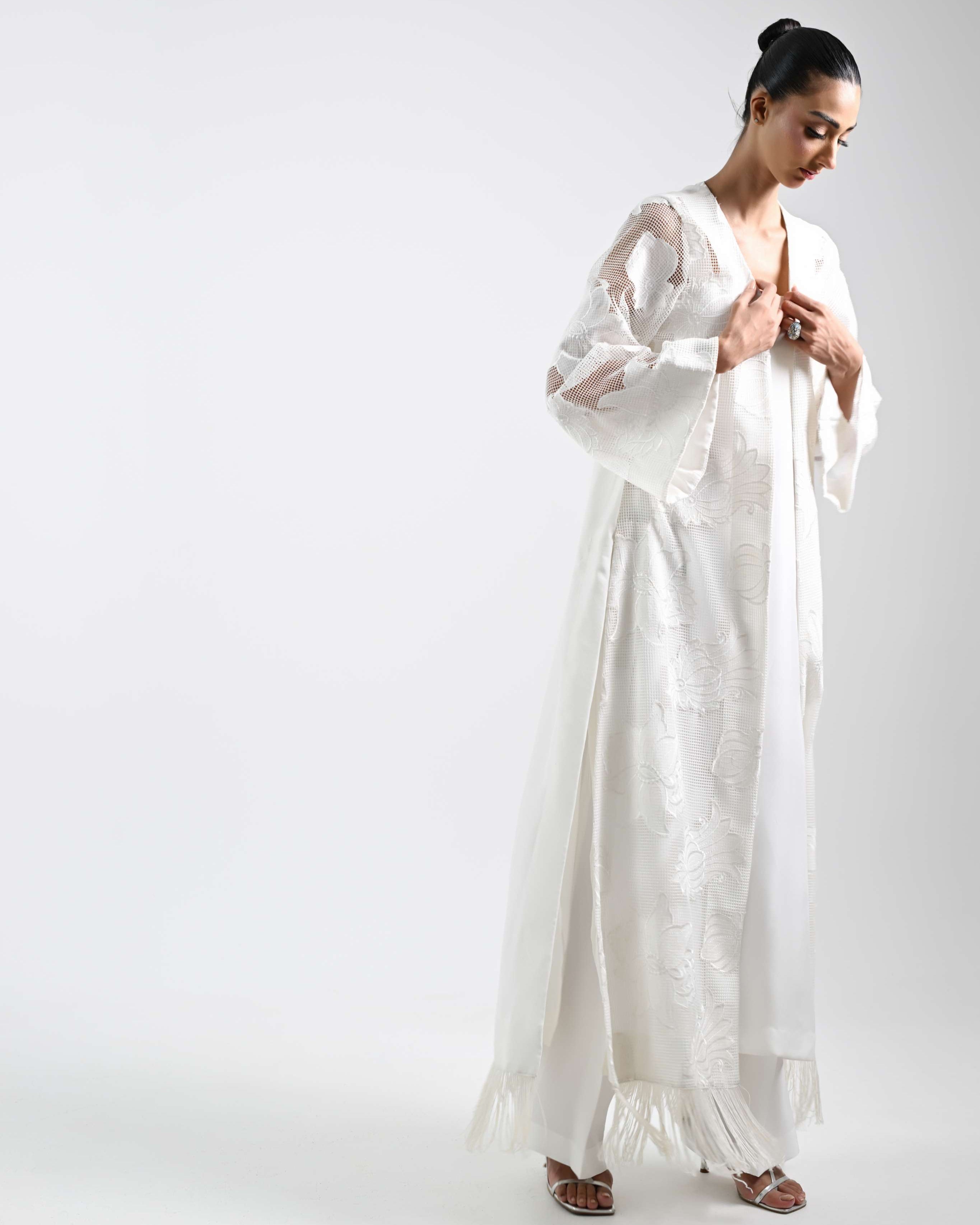 WHITE LOTUS | 3 PIECE - Cotton Net Jacket with plain slip and trouser