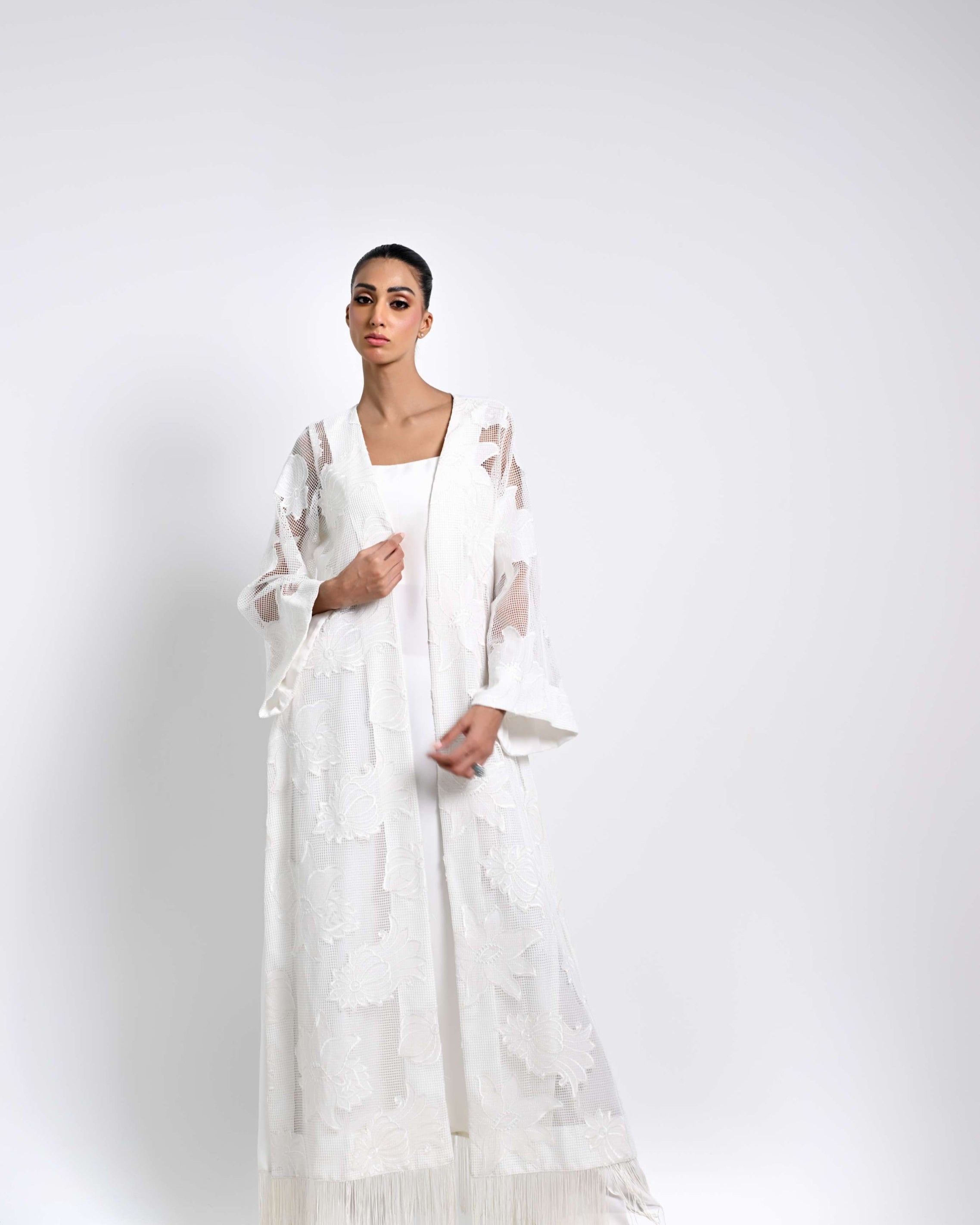 WHITE LOTUS | 3 PIECE - Cotton Net Jacket with plain slip and trouser