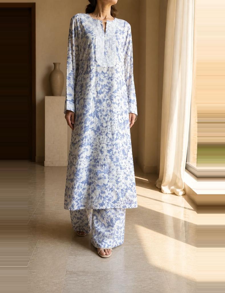 Blue Mist Floral Kurta Set