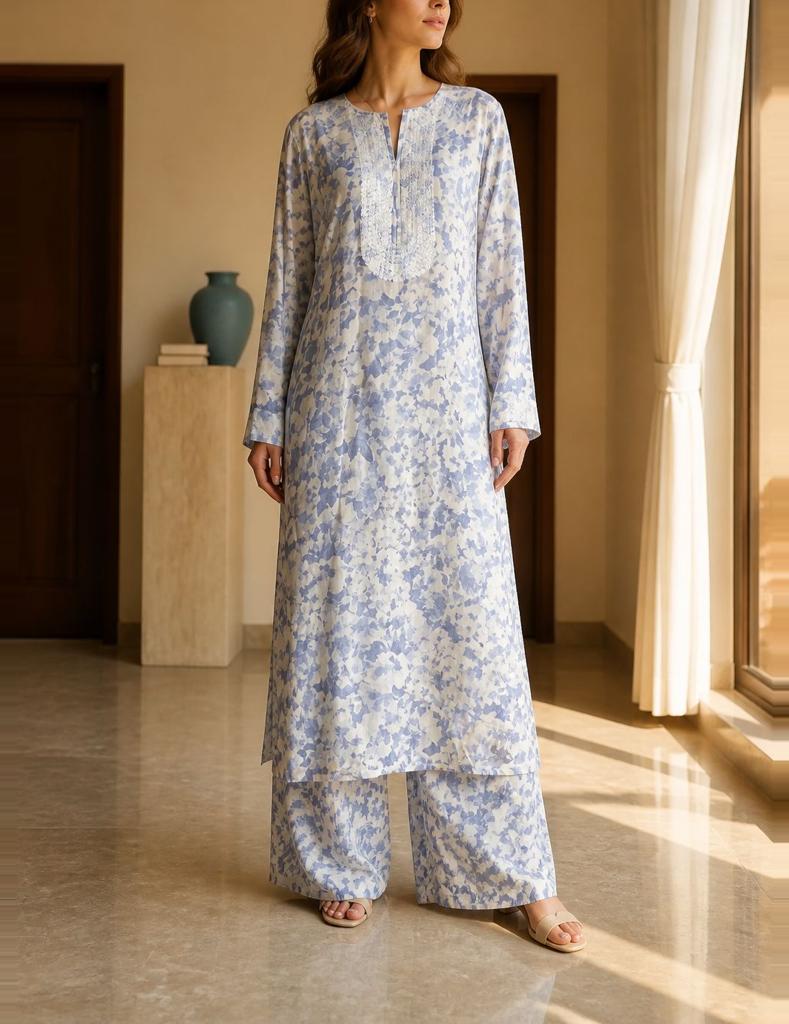 Blue Mist Floral Kurta Set